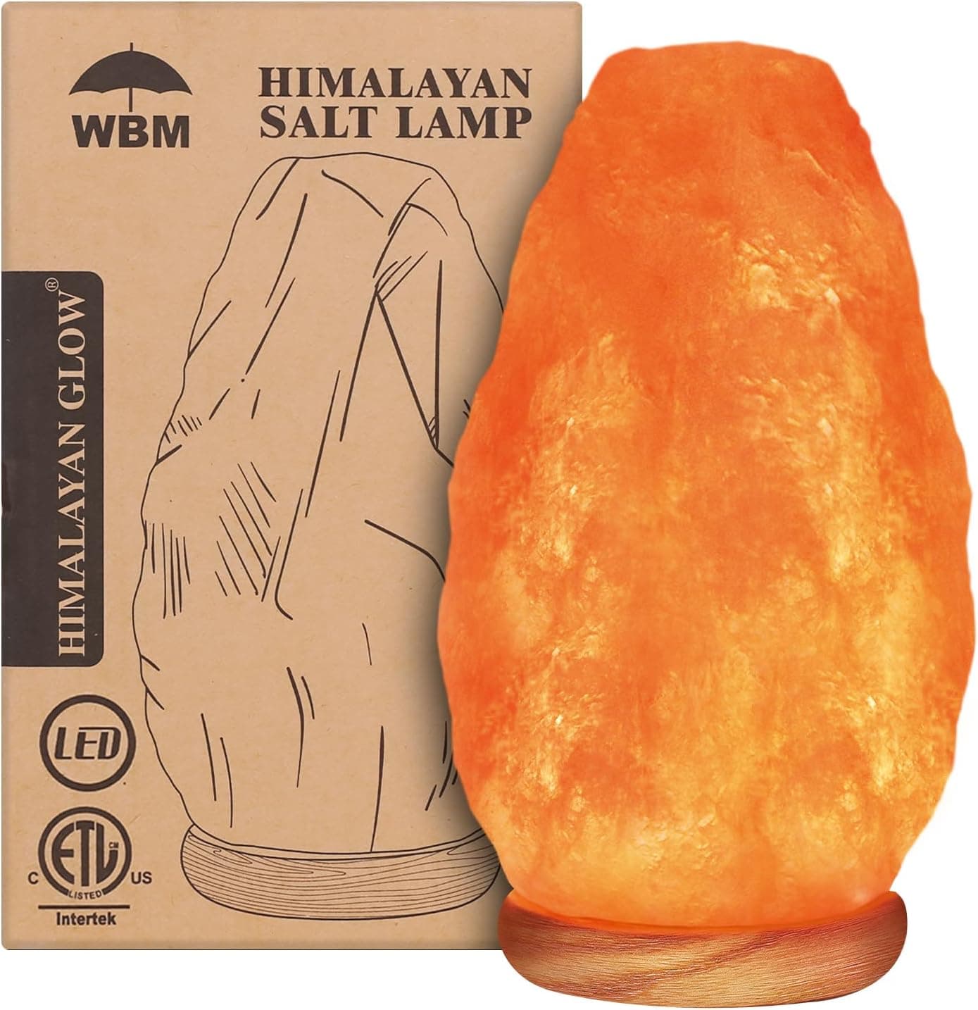 WBM USB Himalayan Salt Lamp with Touch Dimmer Control, Natural Pink Crystal, 5-7 lbs, Wooden Base
