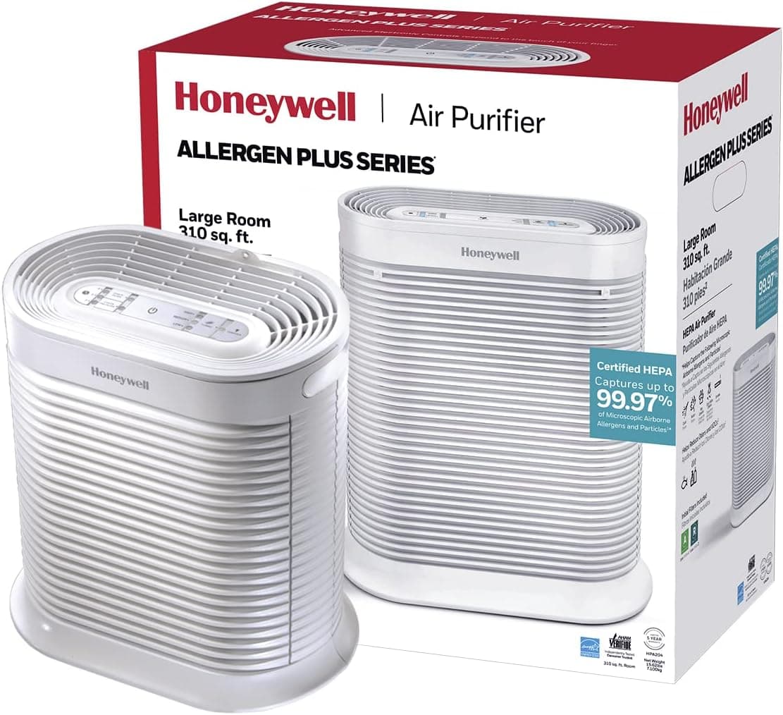 Honeywell HPA204 HEPA Air Purifier for Large Rooms, Cleans Up to 1500 Sq Ft in 1 Hour, White