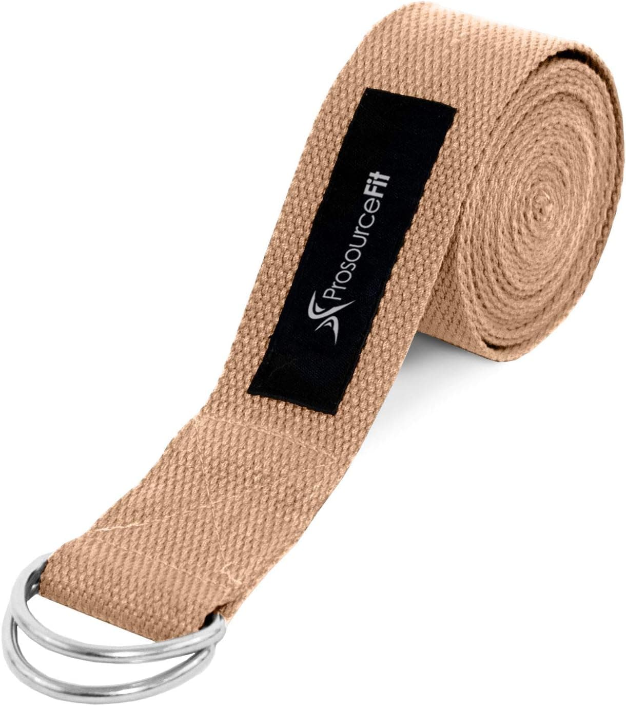 ProsourceFit Metal D-Ring Yoga Strap 8ft Durable Cotton for Stretching and Flexibility