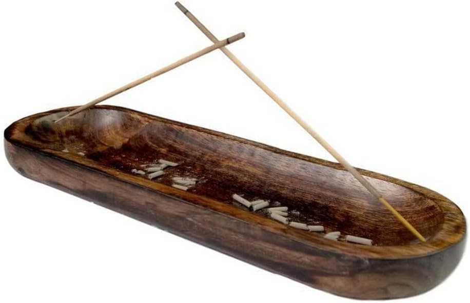 Kasa Style Wood Double Incense Stick Holder Burner with Large Ash Catcher, Handmade