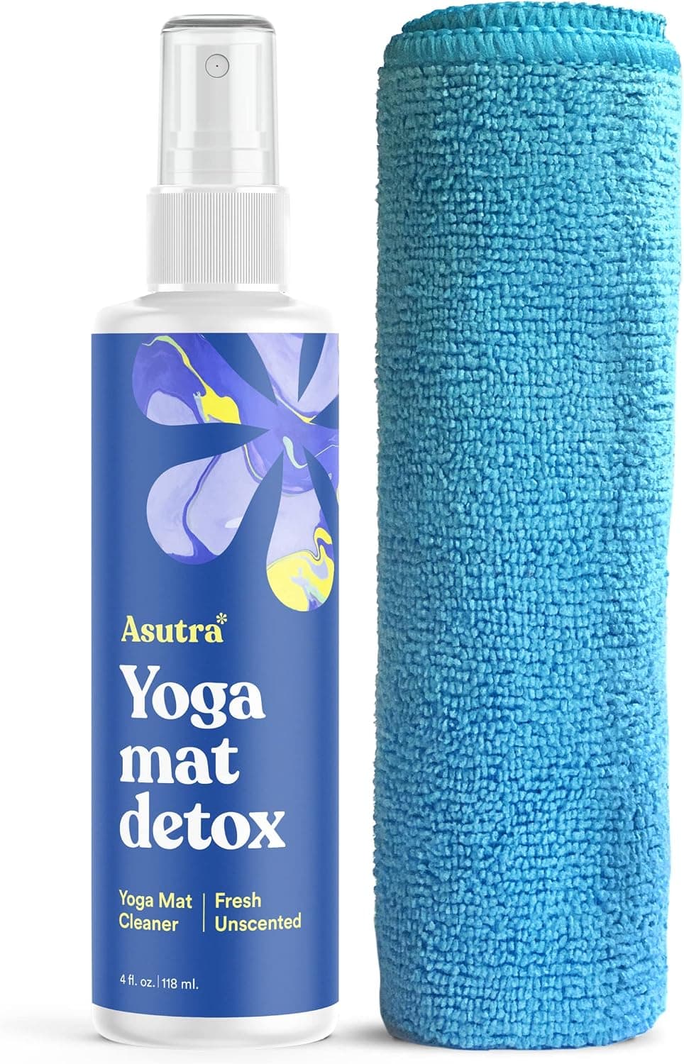 ASUTRA Yoga Mat Cleaner Spray (Fresh and Unscented), 4 fl oz - Deep-Cleansing for Fitness Gear, Microfiber Towel Included