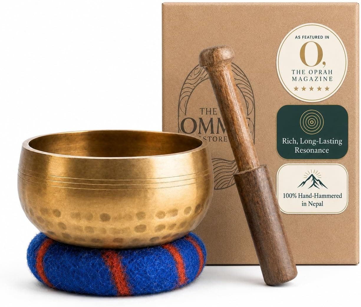 Handcrafted Tibetan Singing Bowl Set, 3.5 Inch Hand-Hammered in Nepal with Wooden Striker and Cushion