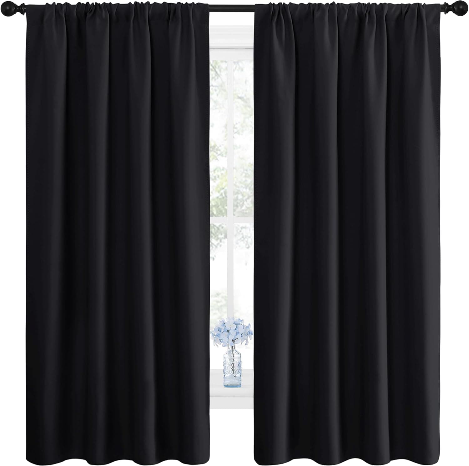 NICETOWN Black Blackout Curtain Blinds - Solid Thermal Insulated Blackout Drapes, 2 Panels, 42 x 63 Inch
