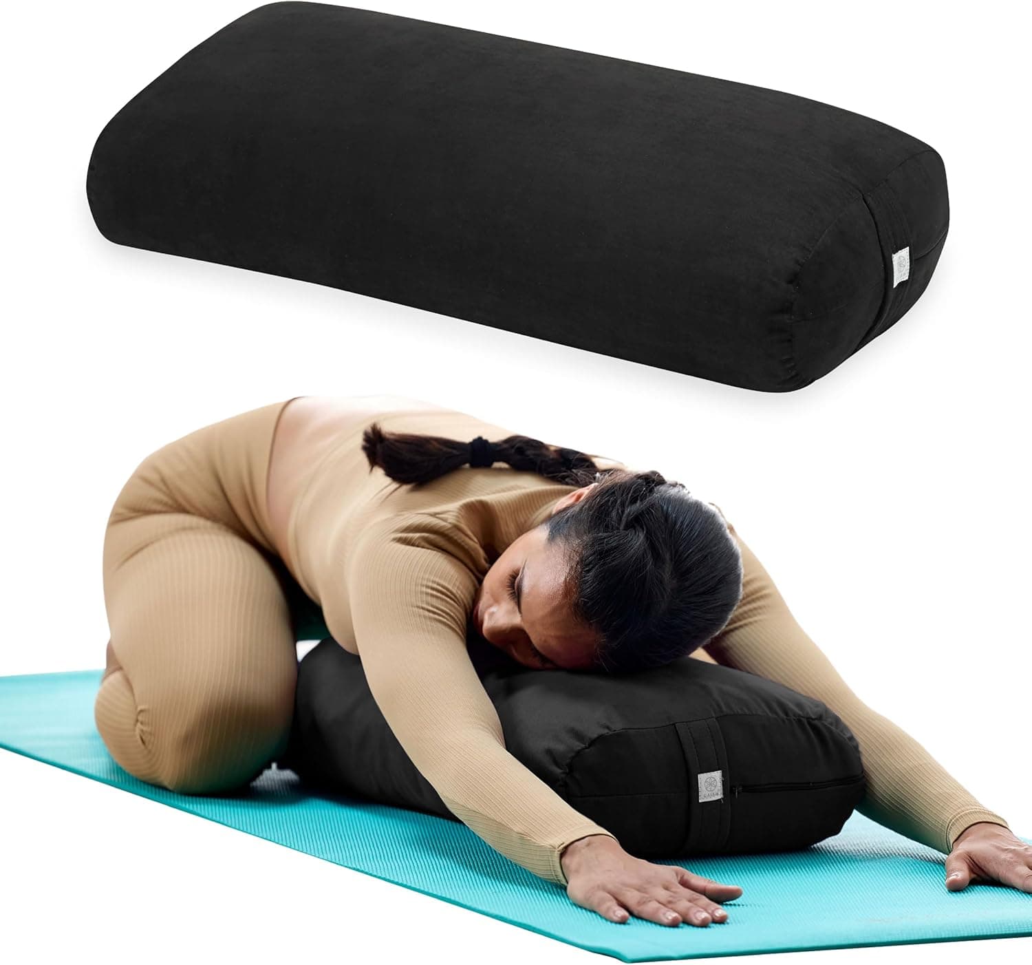 Gaiam Yoga Bolster - Long Rectangular Meditation Pillow with Built-In Carrying Handle