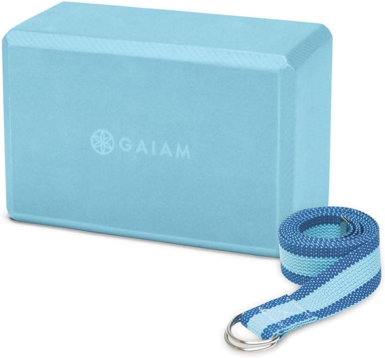 Gaiam Essentials Yoga Block and Yoga Strap Set, Robins Egg