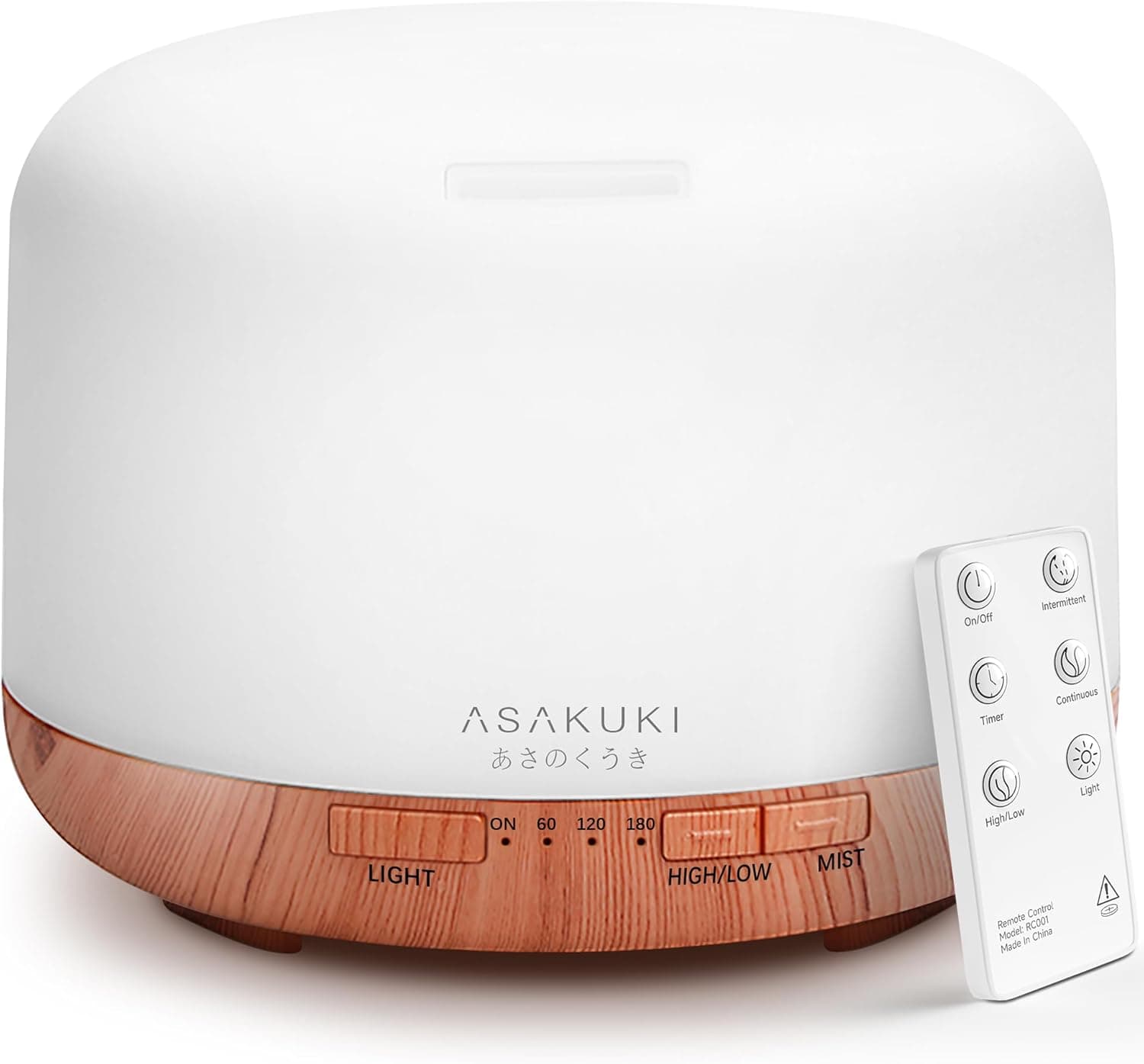ASAKUKI 500ml Essential Oil Diffuser with Remote Control and 7 Color LED Lights