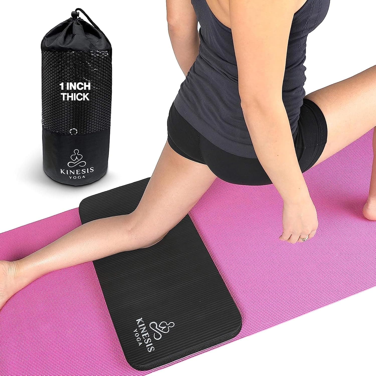 Kinesis Yoga Knee Pad Cushion - Extra Thick 1 inch (25mm) with Breathable Mesh Bag