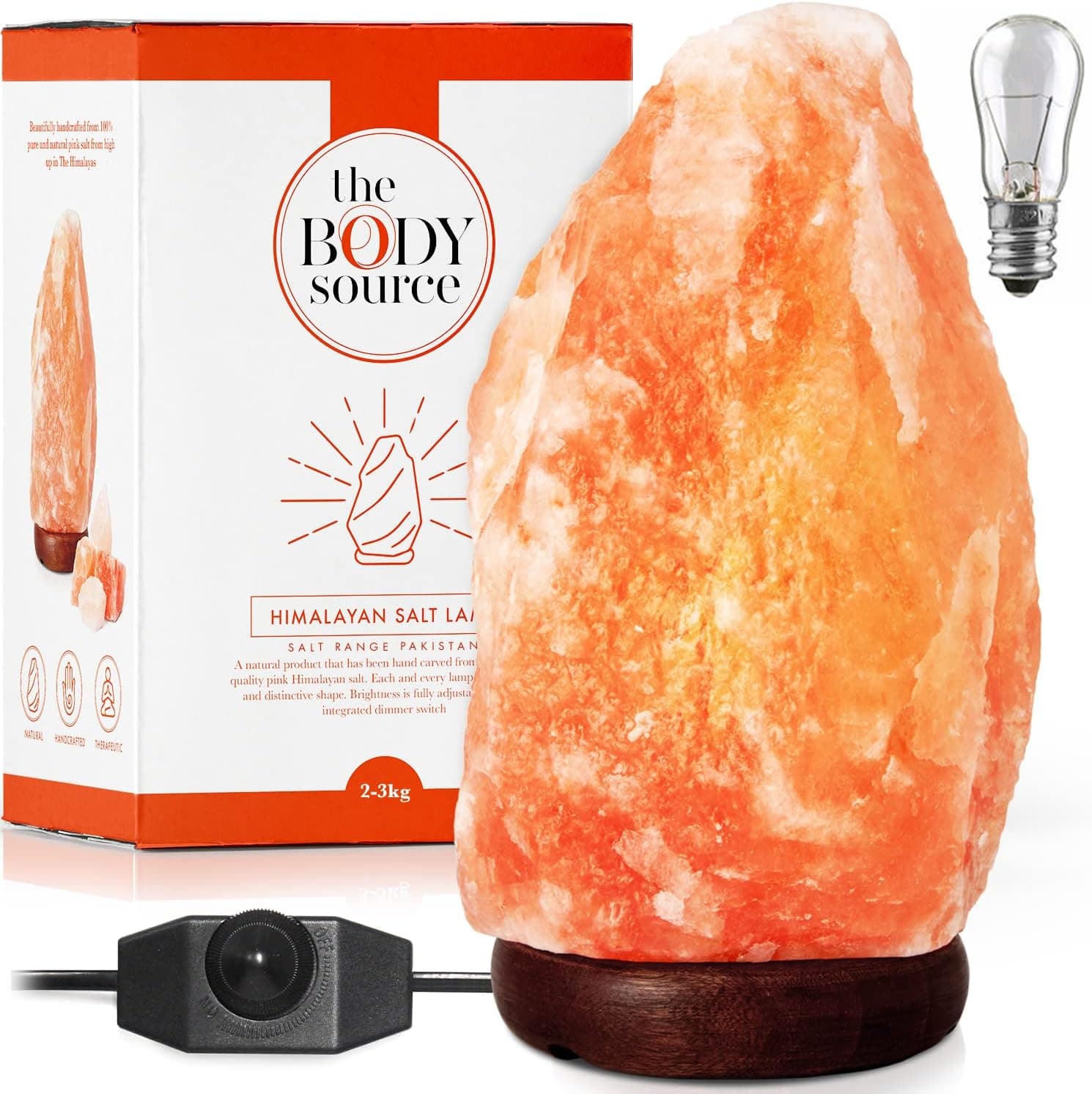 The Body Source Himalayan Salt Lamp 10-12 Inch (11-15 lb) with Dimmer Switch and Handcrafted Wooden Base