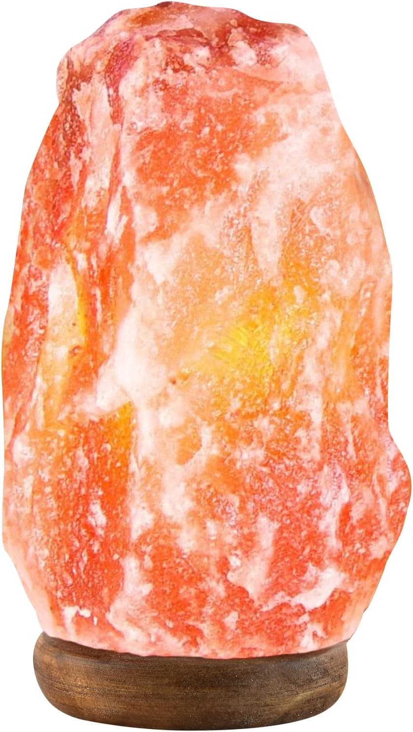 UMAID Himalayan Salt Lamp 8-10 Inch (7-11 lb), Dimmable Pink Rock Salt Lamp with Wooden Base and Night Light Bulb