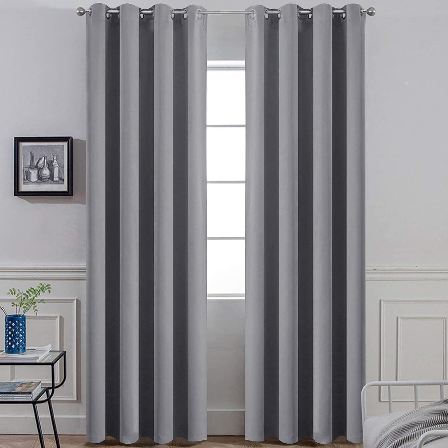 Yakamok Room Darkening Gray Blackout Curtains 84 Inch Long, Thermal Insulated Grommet Drapes, 2 Panels