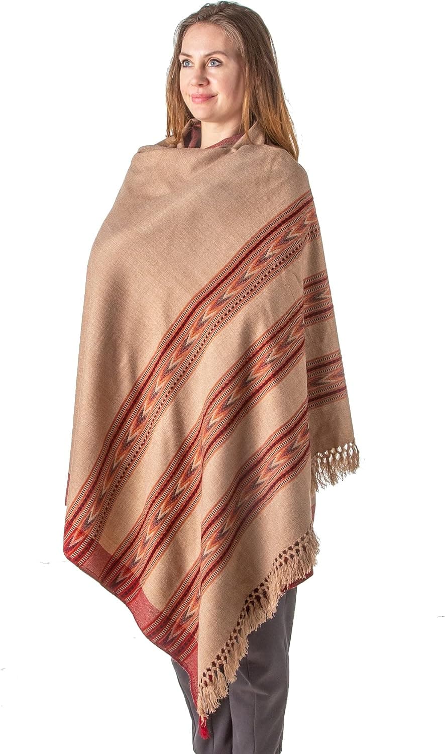 Om Shanti Crafts Meditation Shawl - Unisex Prayer Wrap, Large Scarf and Yoga Blanket (Brown)