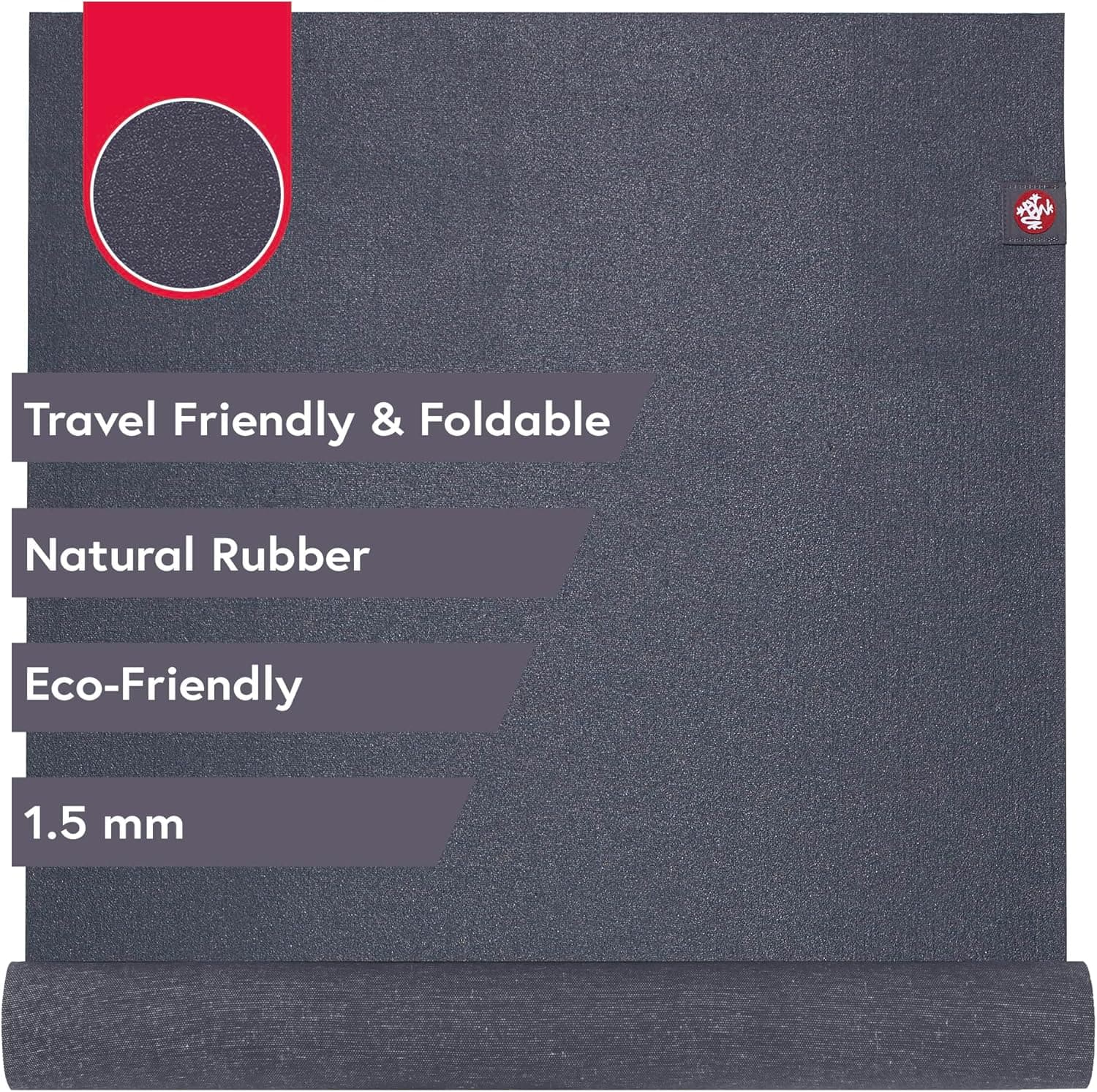 Manduka eKO SuperLite Yoga Mat 79 Inch, 1.5mm Natural Rubber, Foldable and Travel Friendly, Midnight