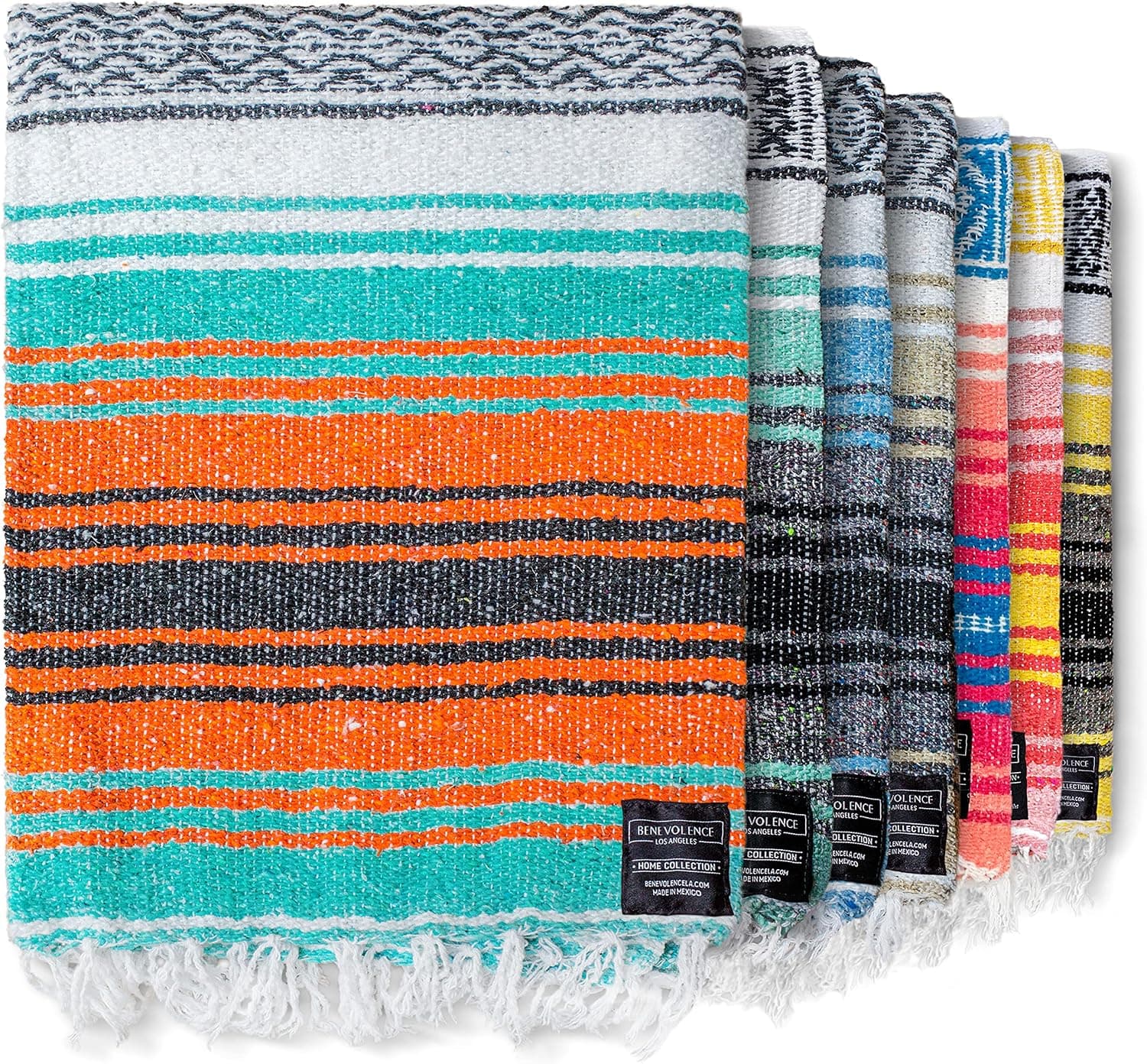 Benevolence LA Authentic Mexican Blanket - Handwoven Falsa Serape Throw, Mandarin, 50x70 in