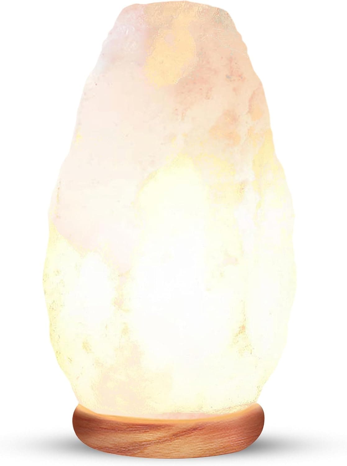 Himalayan Glow White Salt Crystal Lamp with Neem Wooden Base and Touch Dimmer Switch, 5-7 lbs