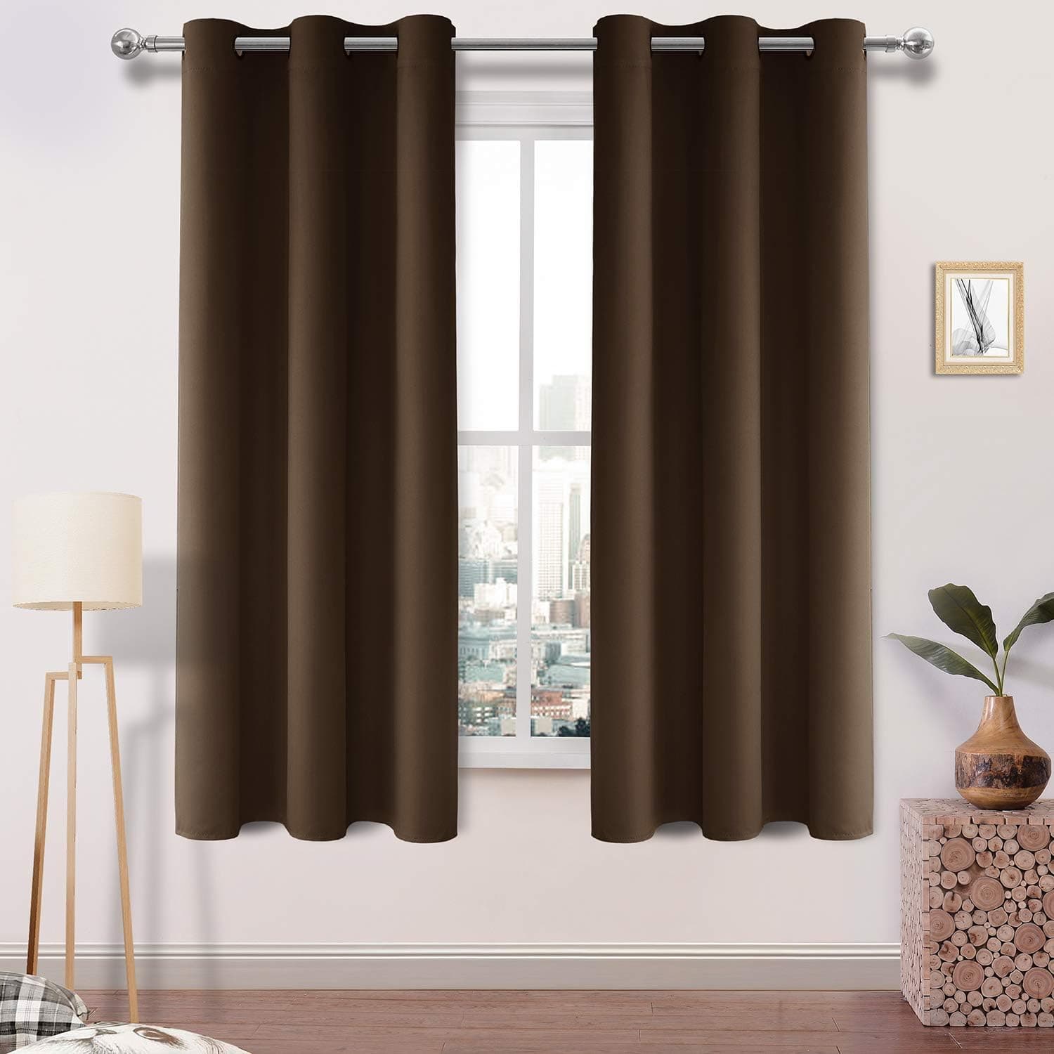 DWCN Brown Room Darkening Blackout Curtains, Thermal Insulated Grommet Drapes, 42 x 63 Inch, 2 Panels