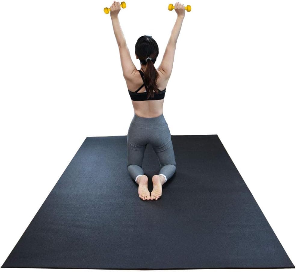 RevTime Large Exercise Mat 6 x 4 feet, 6 mm Thick High Density Mat for Home Cardio and Yoga, Black