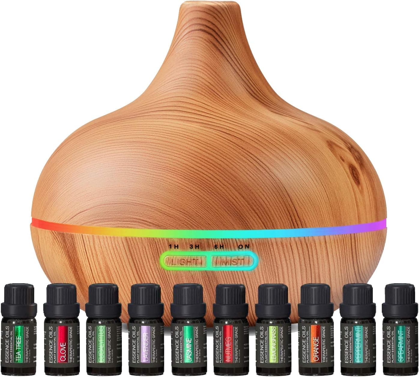 Ultimate Aromatherapy Diffuser and Essential Oil Set, Ultrasonic with Top 10 Oils and 7 Ambient Light Settings