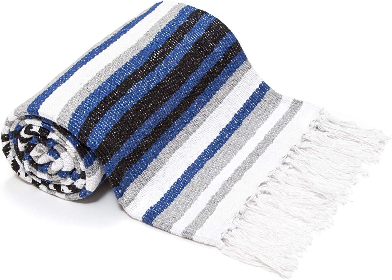 Americanflat Authentic Mexican Yoga Blanket - Soft Woven Cotton and Polyester Falsa Blanket in Blue Striped