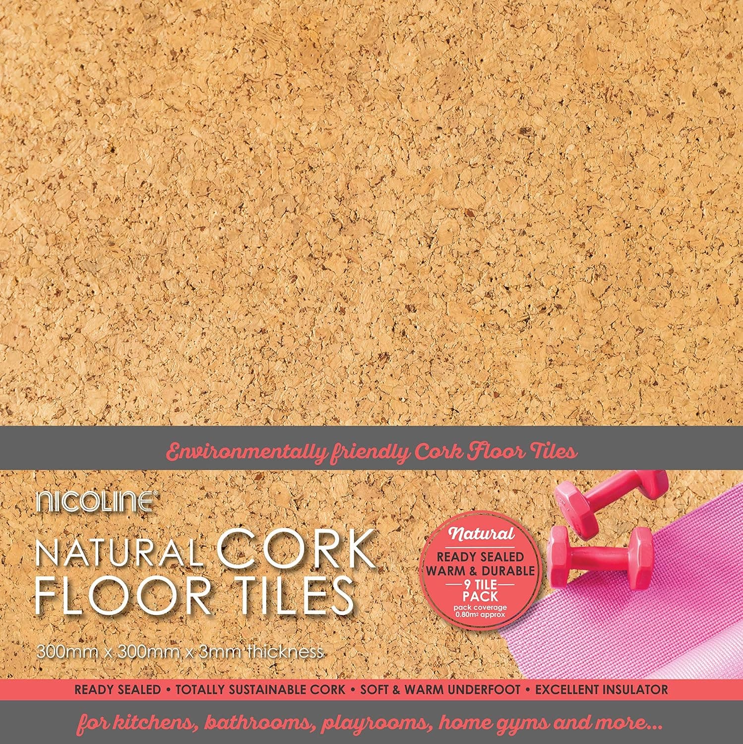 3mm Sealed Cork Floor Tiles (0.80m2)