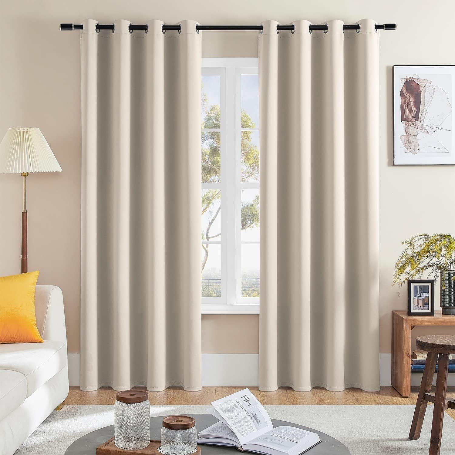 Rutterllow Room Darkening Blackout Curtains for Bedroom, 2 Panels, Grommet Top, 42 x 63 Inch, Black