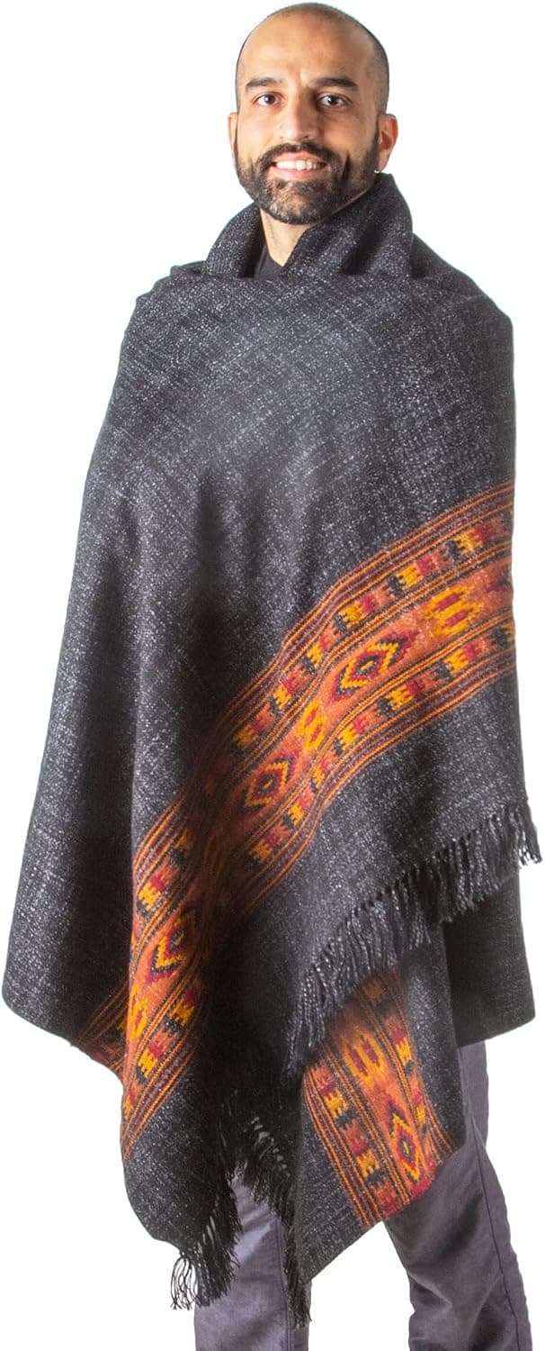 Om Shanti Crafts Meditation Shawl or Blanket, Exotic Wrap, Oversize Scarf or Stole (Black)