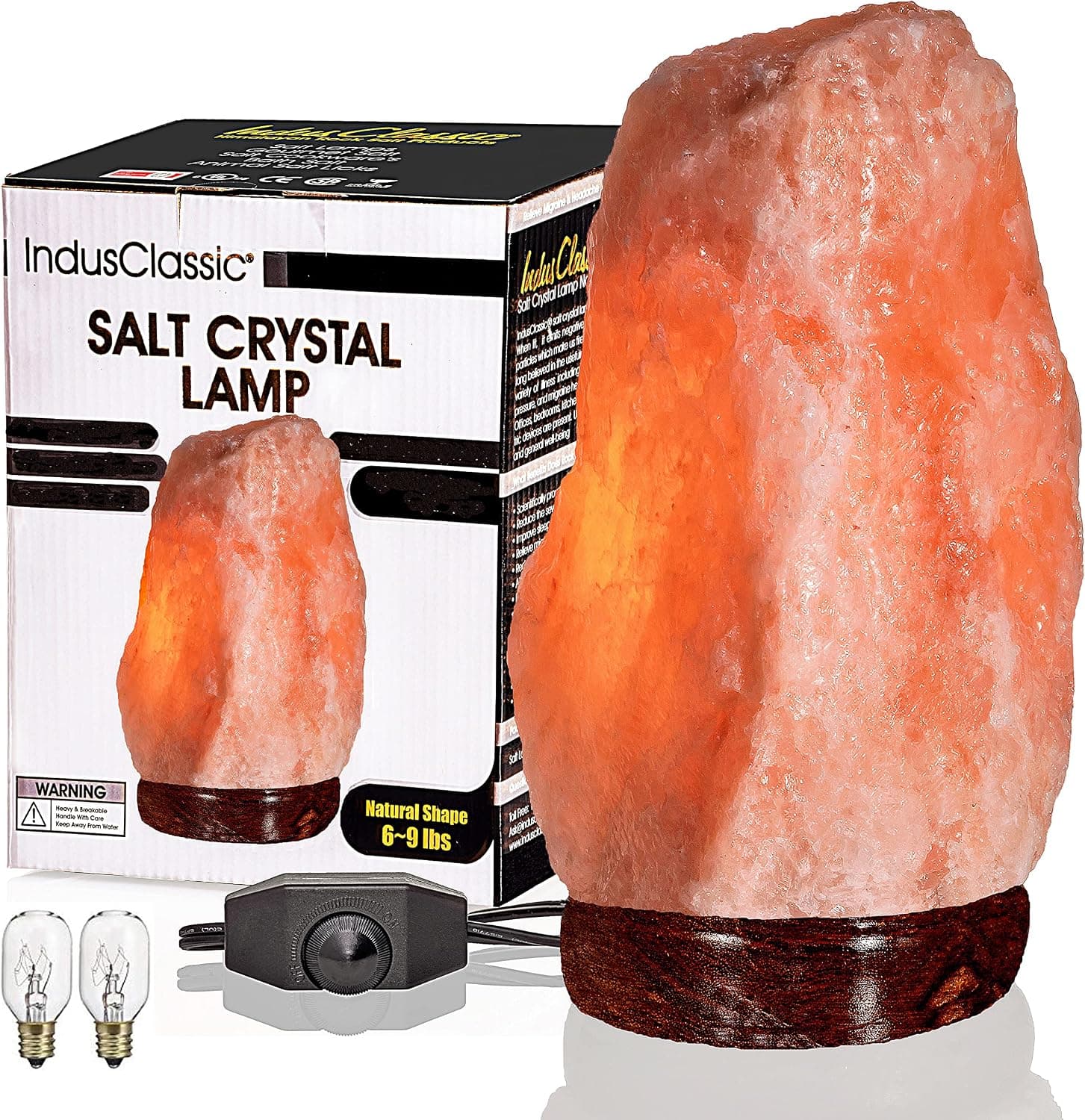 IndusClassic LN-04 Natural Himalayan Pink Crystal Rock Salt Lamp 6-9 lbs with Dimmer Control Switch