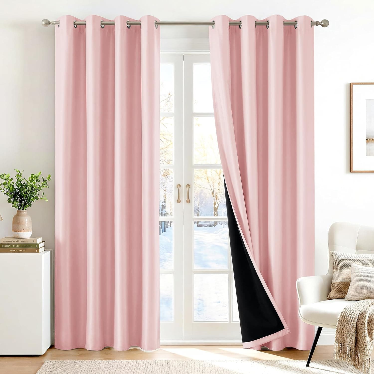 Deconovo 100% Blackout Doubled Layer Curtains, Total Room Darkening Window Drapes, Set of 2, 52 x 63 Inch