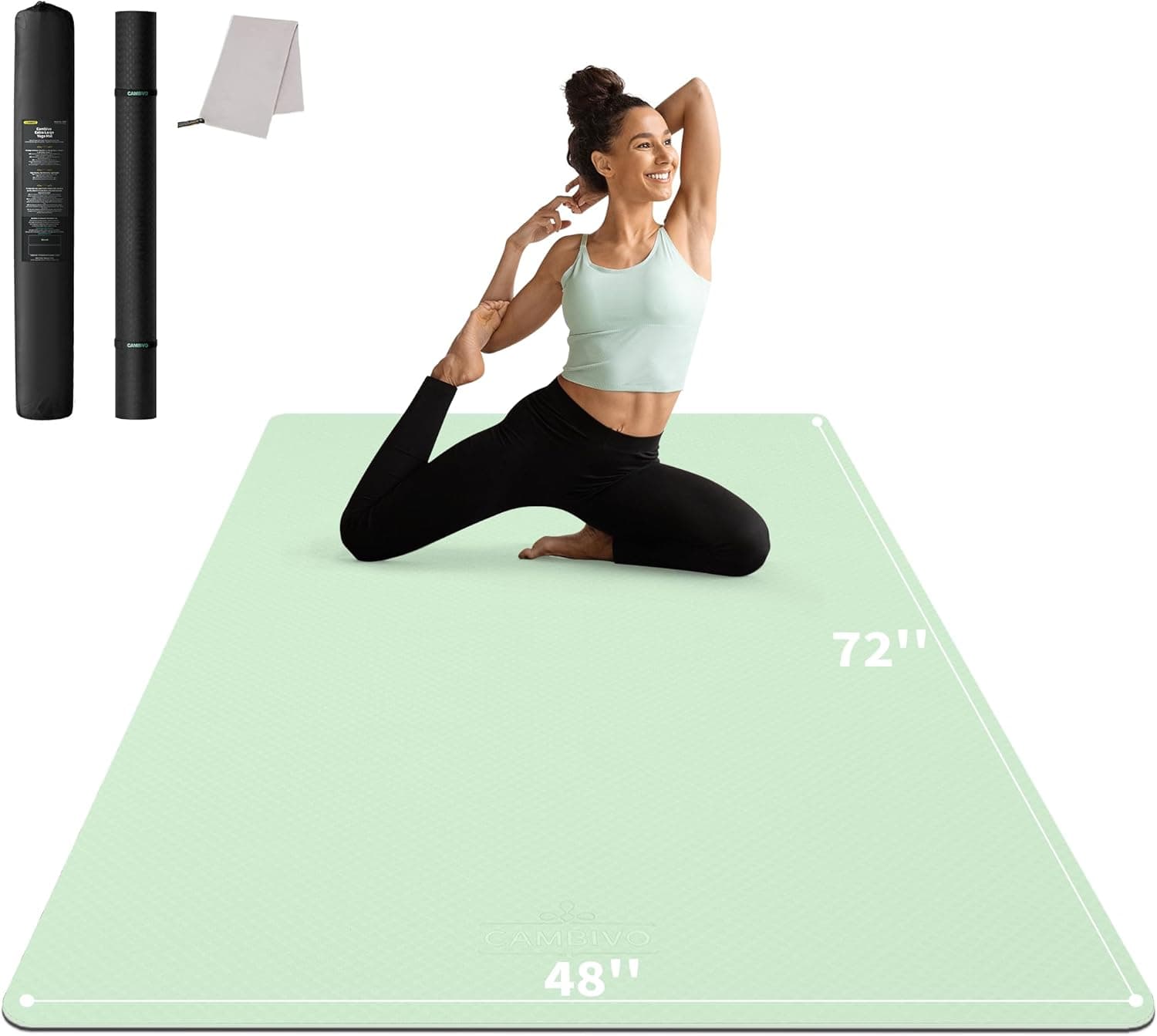 CAMBIVO Large Yoga Mat 6'x4', Extra Wide Workout Mat for Home Workout, Yoga, Pilates, 1/4 inch, Black