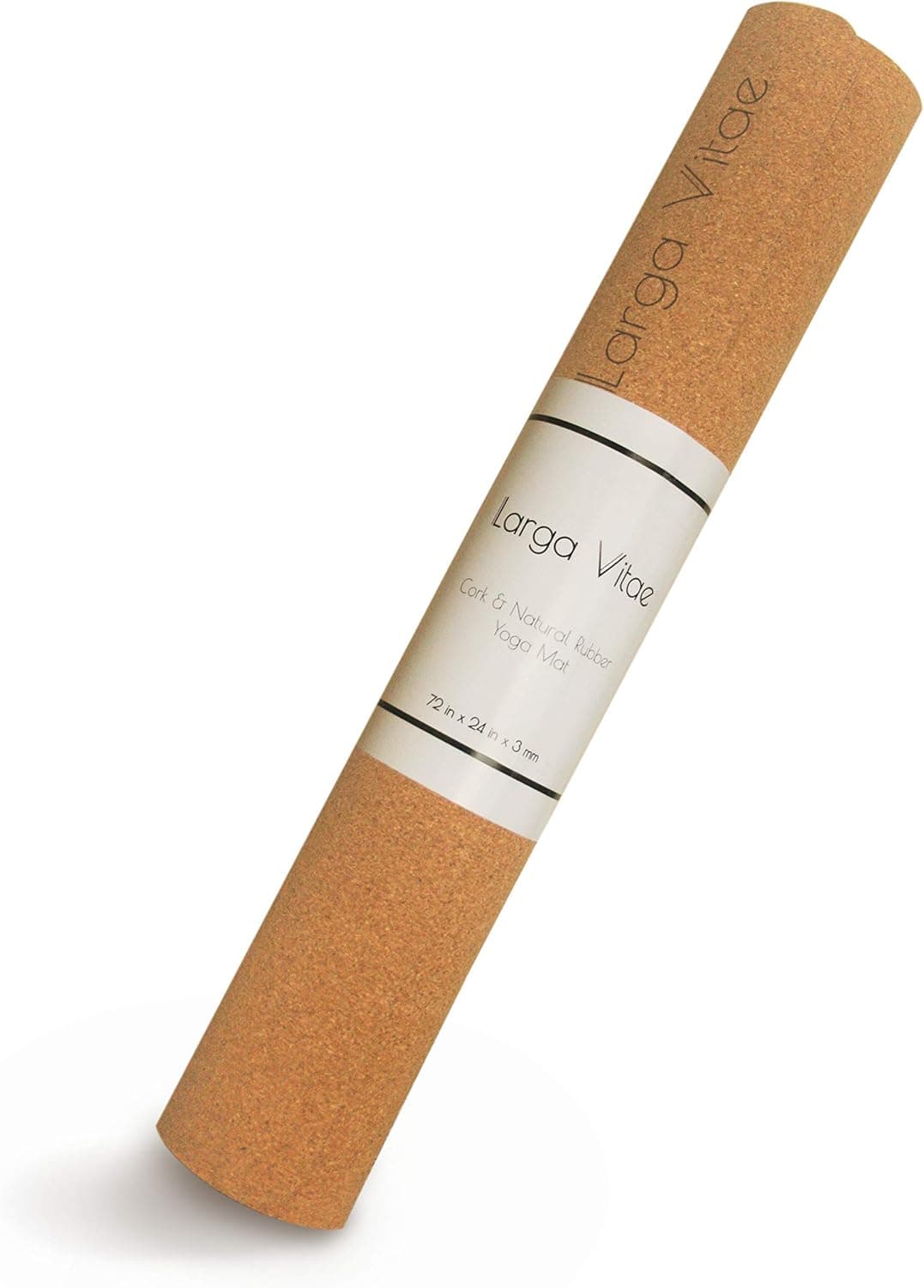 Larga Vitae Cork and Natural Rubber Yoga Mat, Non-Slip Hot Yoga Mat, 72 x 24 Inch x 3mm with Cotton Hemp Strap