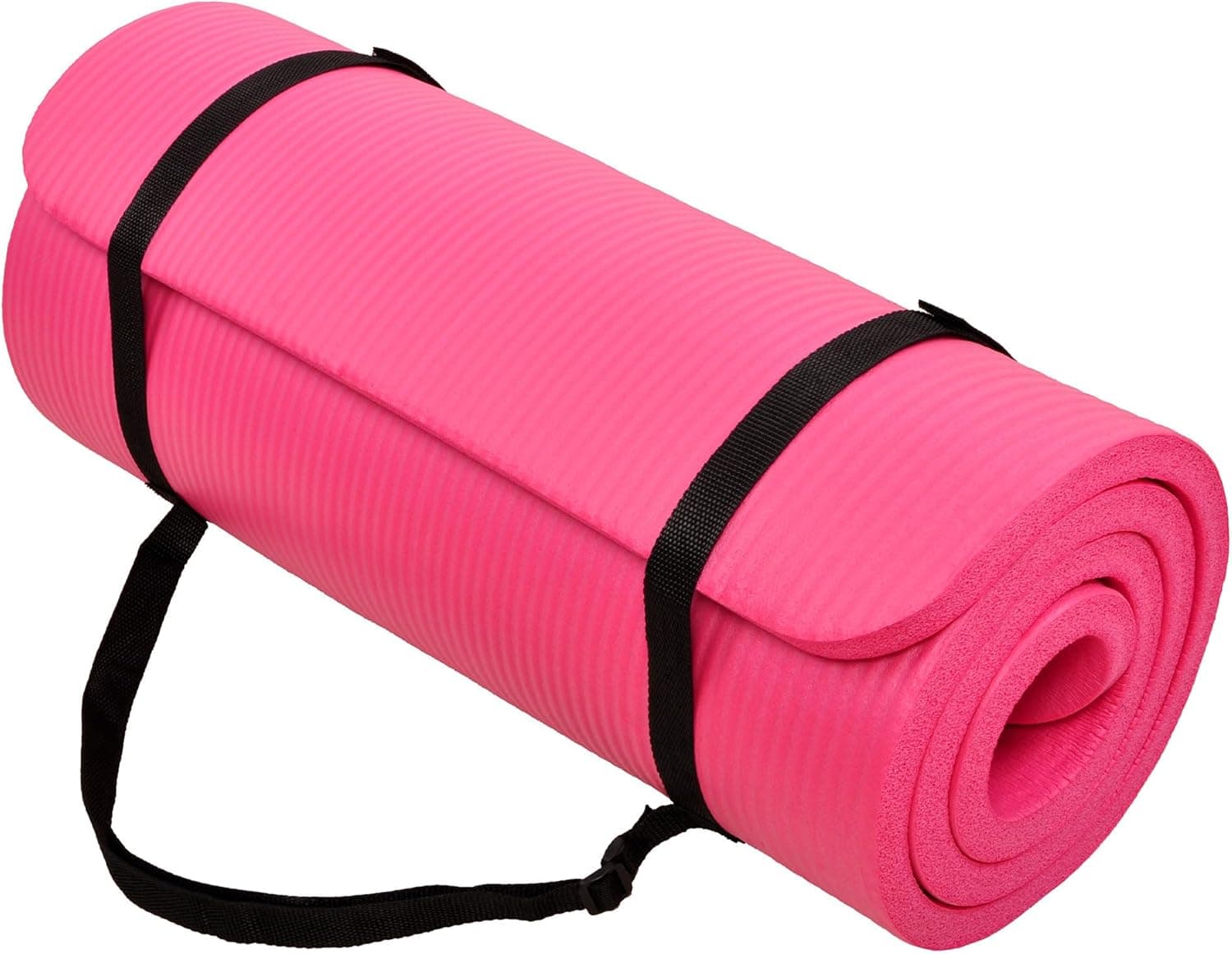 Signature Fitness 71 x 24 x 1 Inch Extra Thick High Density Foam Anti-Tear Non-Slip Yoga Mat with Carrying Strap, Pink