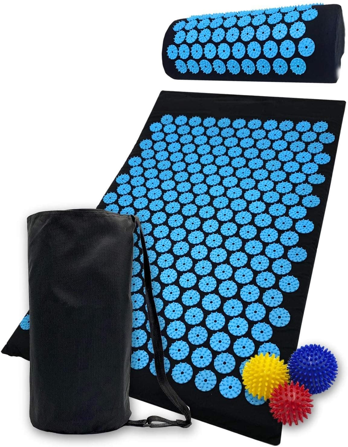 Acupressure Mat and Pillow Set for Lower Back Pain Relief with Spiky Ball Massage Set