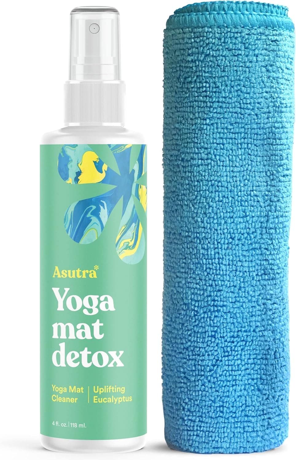 ASUTRA Yoga Mat Cleaner Spray (Uplifting Eucalyptus), 4 fl oz - No Slippery Residue, Microfiber Towel Included