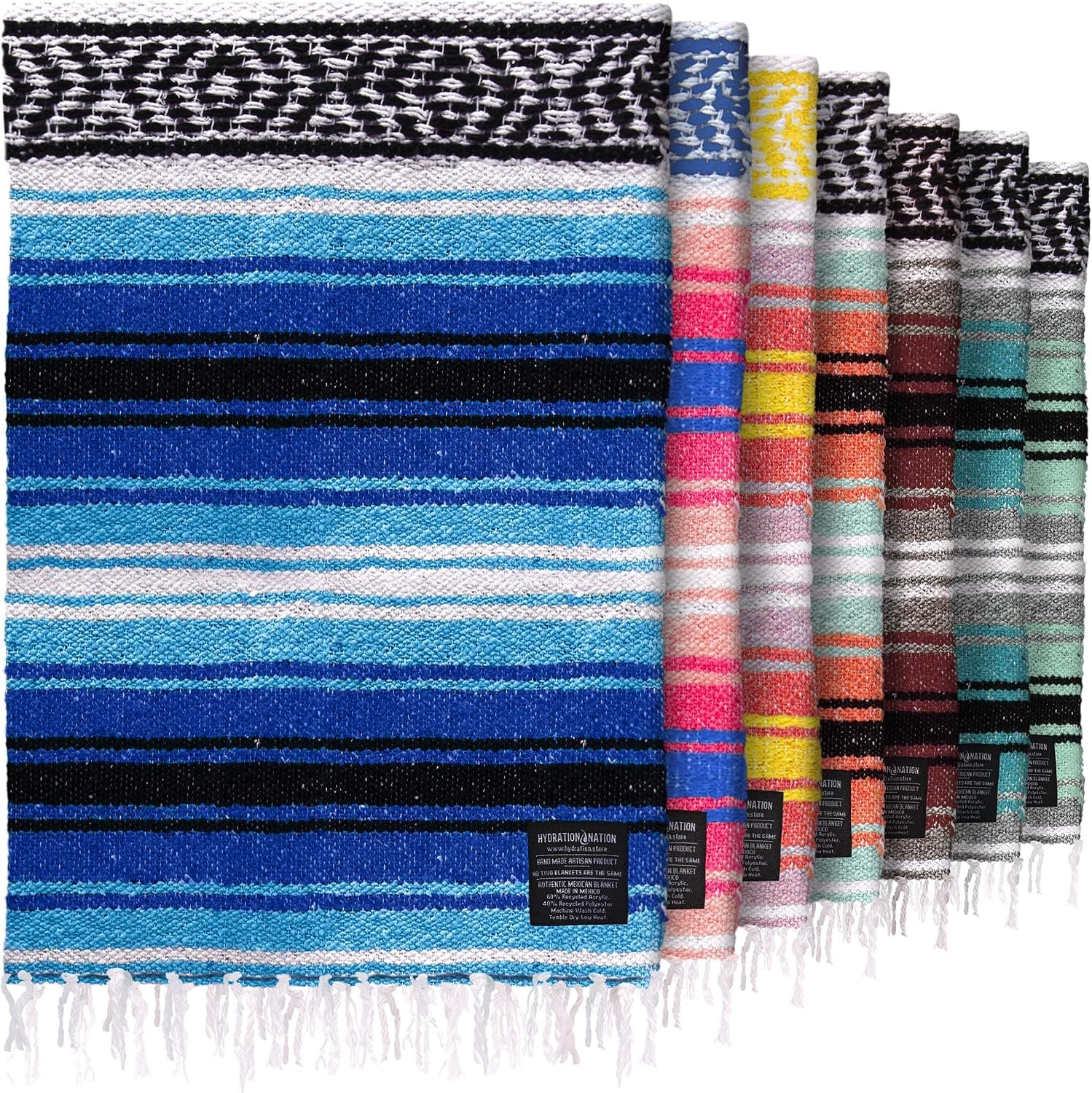 Authentic Extra Large Mexican Blanket - Handwoven Yoga, Serape, Artisanal Falsa (King Turquoise)