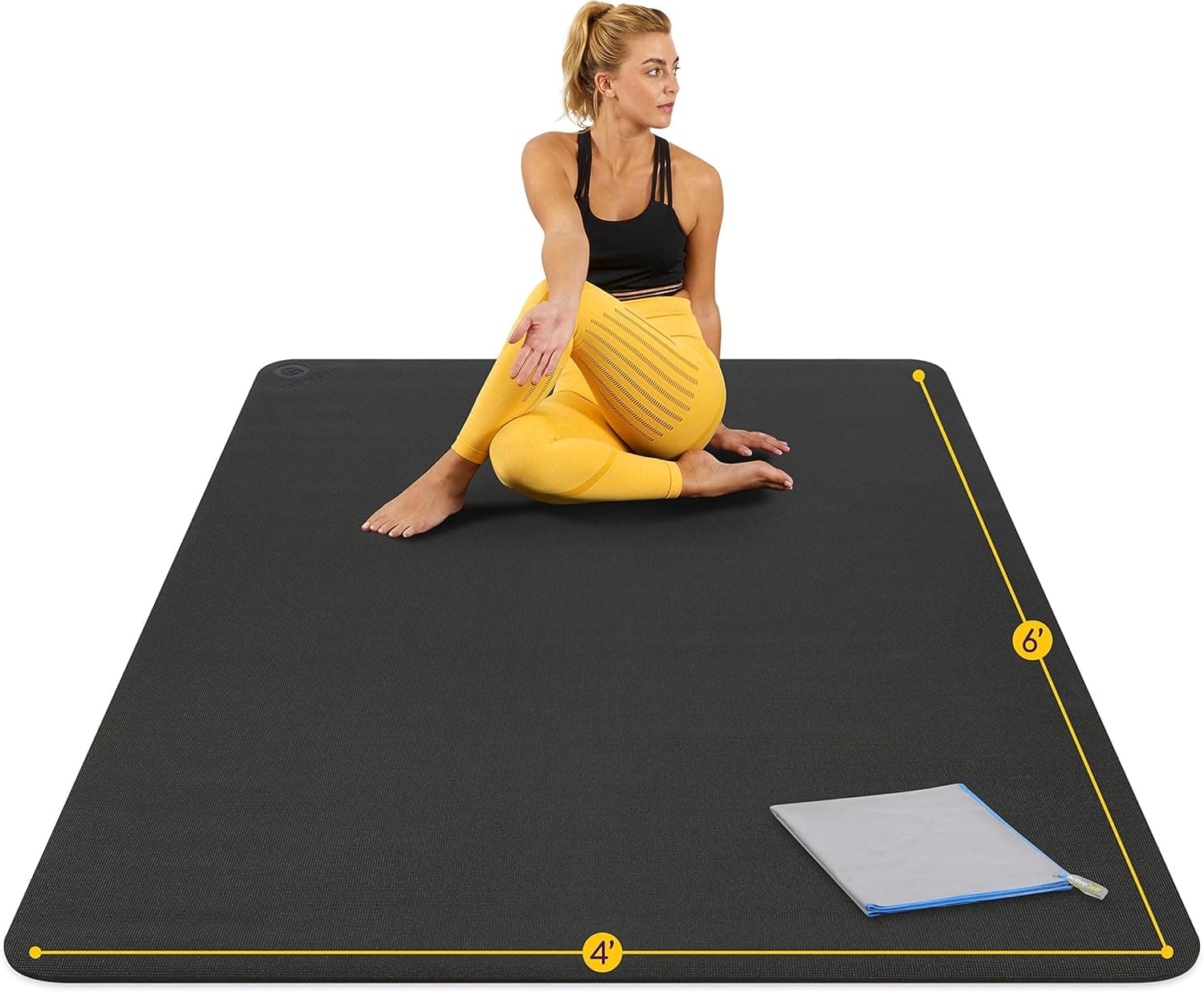 ActiveGear Large Yoga Mat 6'x4'x8mm Extra Thick, Non-Slip and Odorless Home Gym Flooring Mat, Black