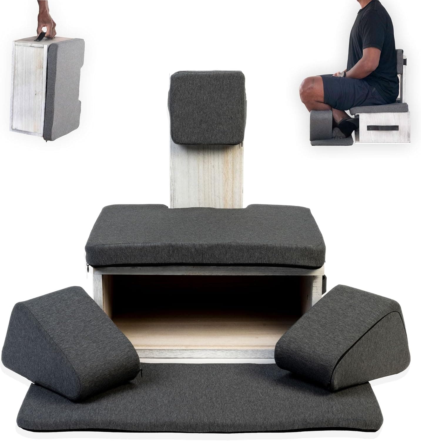 Ungloo Box Meditation Floor Chair with Back, Knee and Hip Support - Portable and Lightweight (Gray)