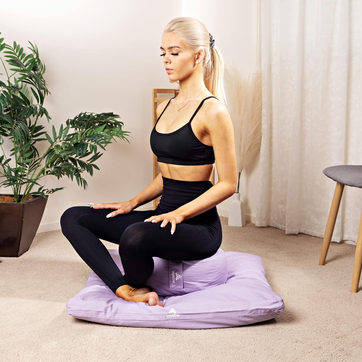 Meditation Cushion Set, Large Zabuton Floor Pillow and Round Zafu Bolster, Buckwheat Fill
