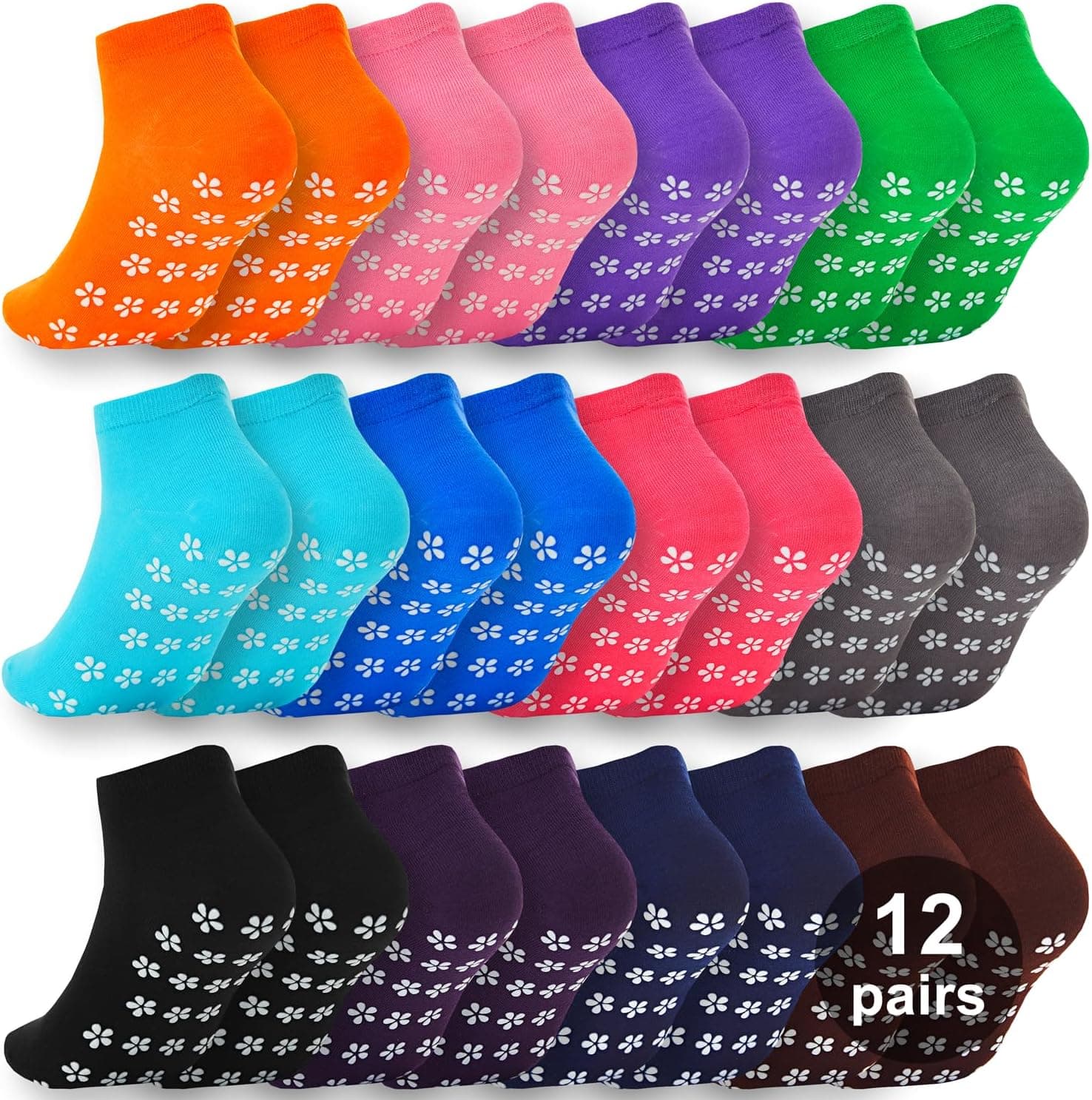 WANZHIHUI 12 Pairs Grip Socks for Women and Men - Non Slip Pilates Yoga Hospital Socks