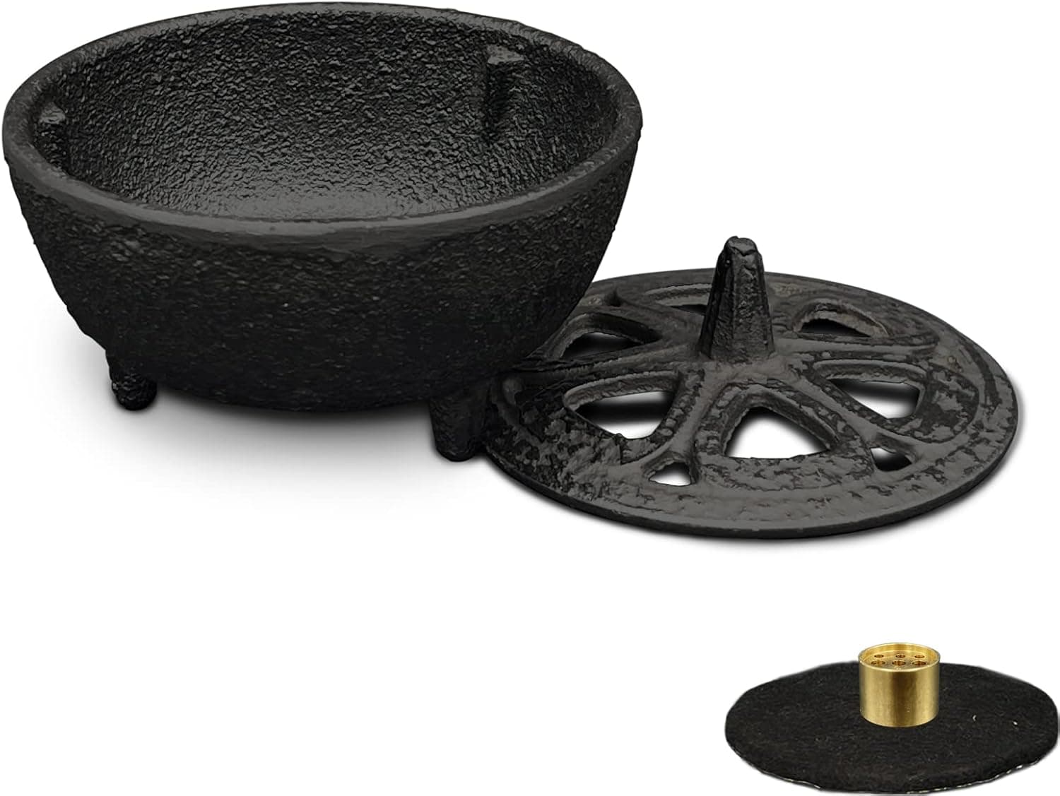 Cast Iron Incense Burner with Holder and Fireproof Cotton for Sticks, Resin and Cones