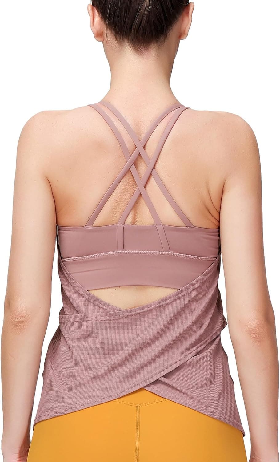 MotoRun Workout Tank Tops - Built in Bra Strappy Yoga Tops, Athletic Open Back Activewear Shirt