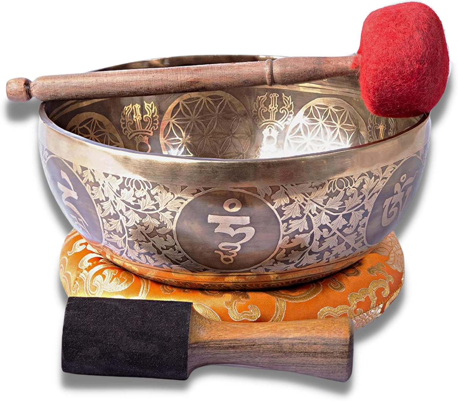Large Tibetan Singing Bowl Set, 9 Inch Master Healing Grade 7 Metal for Sound Bath