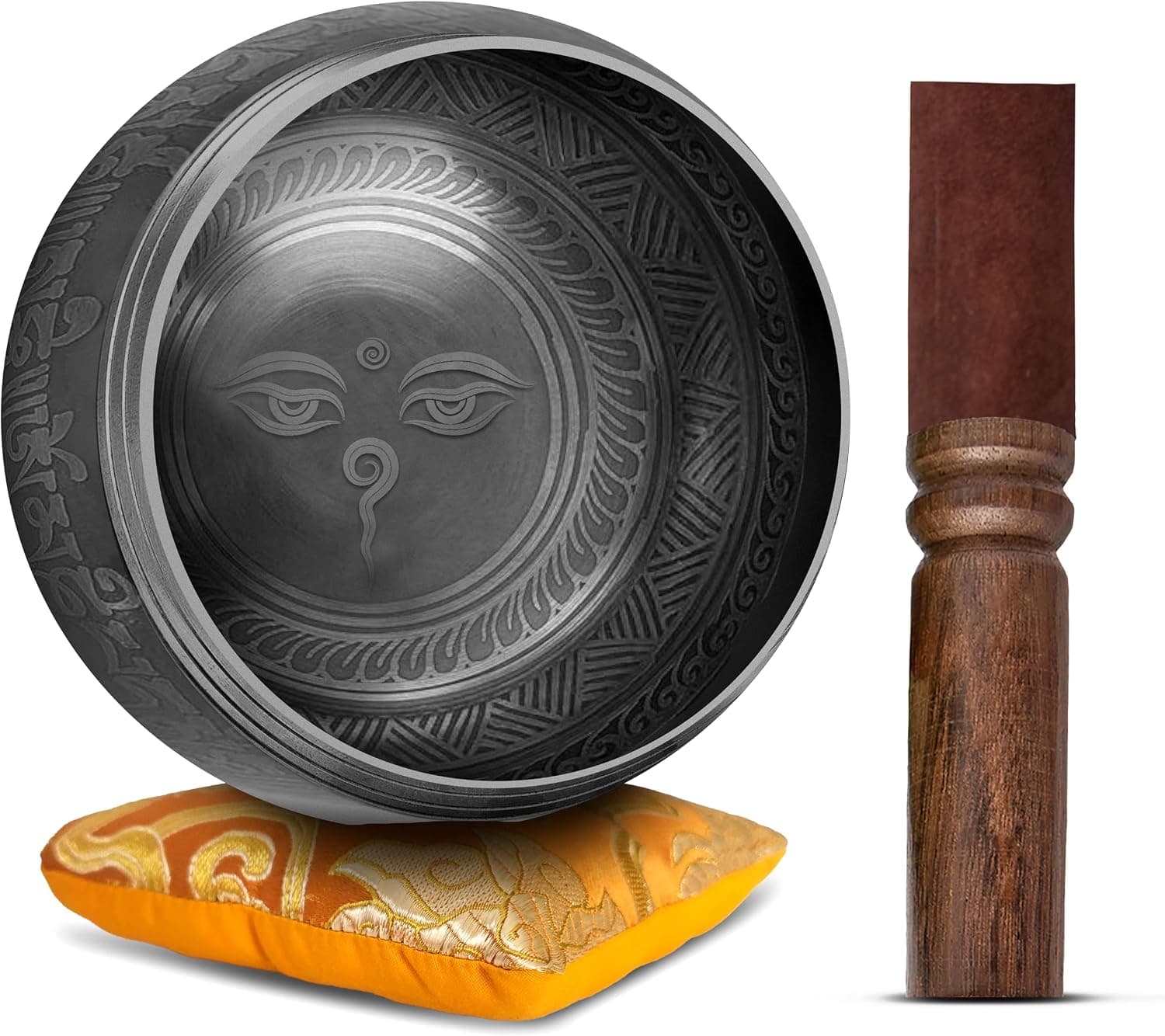Himalayan Bazaar Tibetan Singing Bowl Set, Handcrafted 4 Inch, Black and Orange