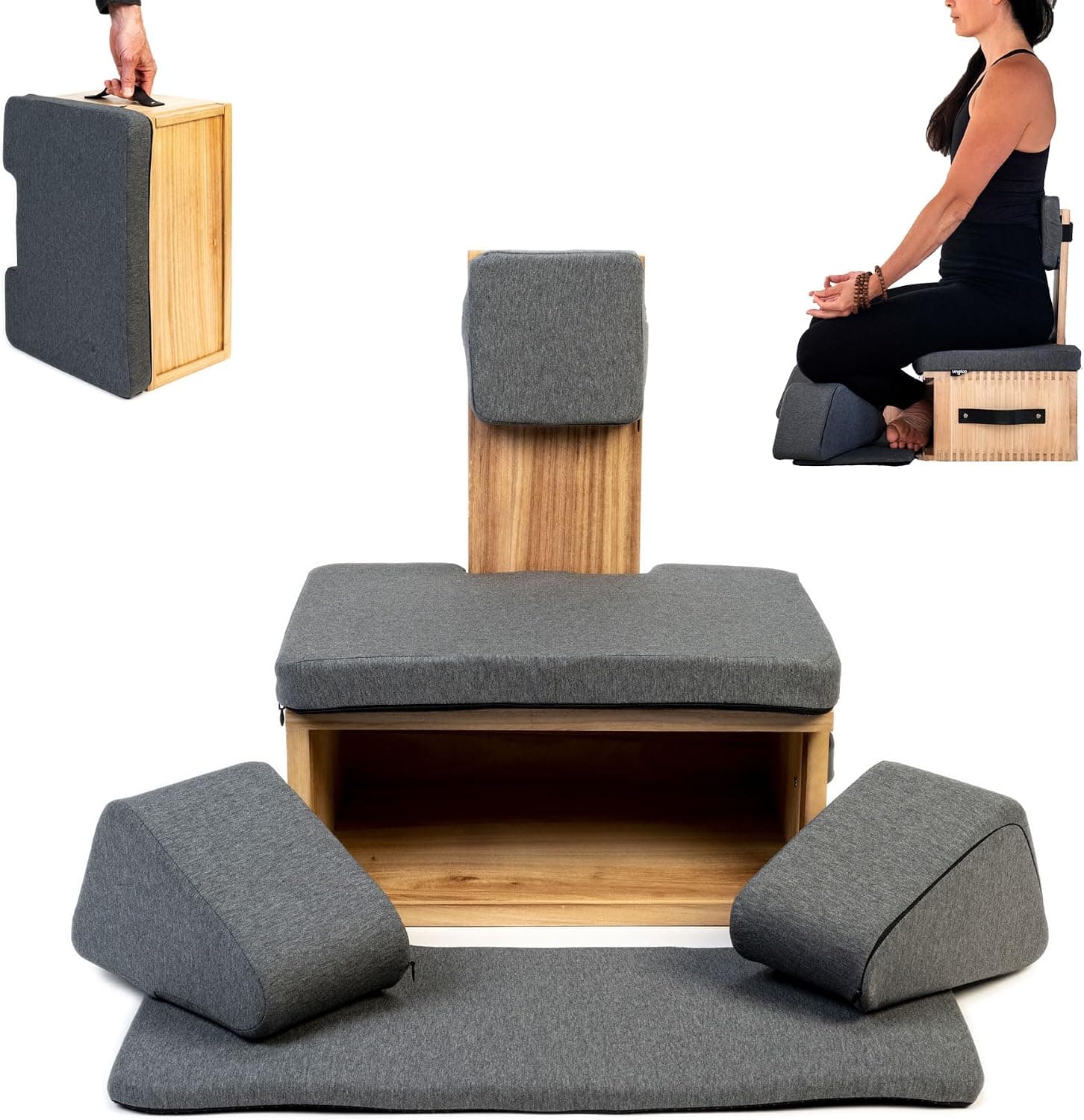 Ungloo Meditation Box Chair with Back Support - Posture Seat with Padded Leg Wedges and Foot Pad