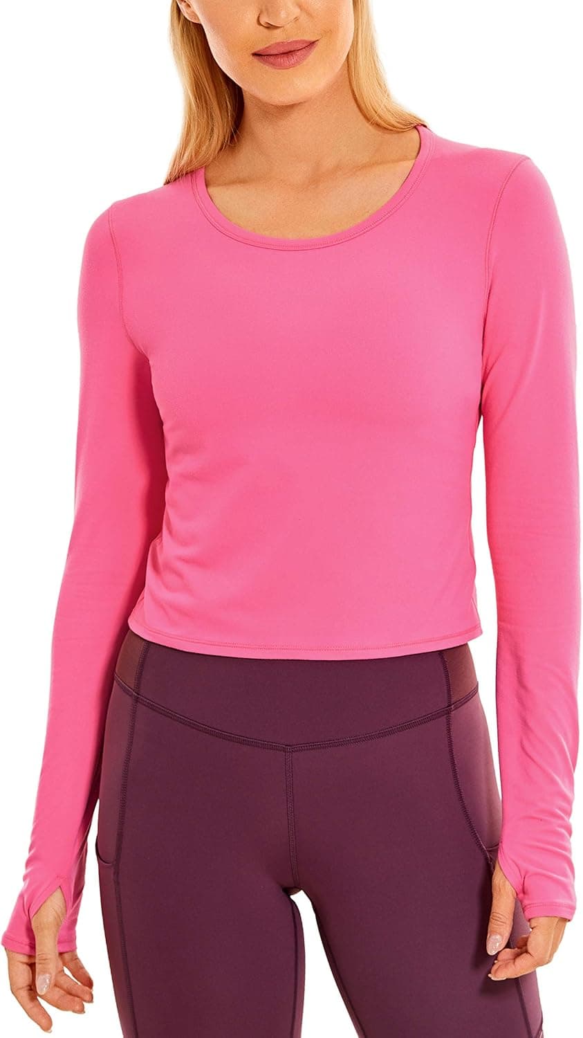 CRZ YOGA Long Sleeve Crop Tops for Women - Workout Cropped T-Shirt, Slim Fit Athletic Gym Shirt with Thumb Holes