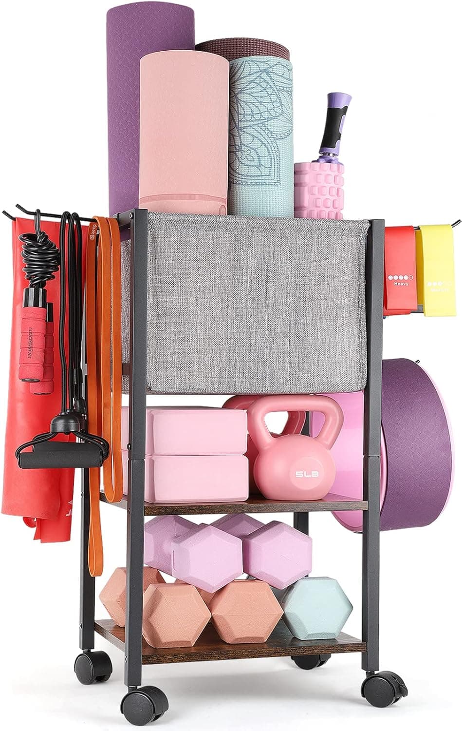 Yoga Mat Storage Rack Home Gym Equipment Organizer for Mats, Dumbbells and Kettlebells
