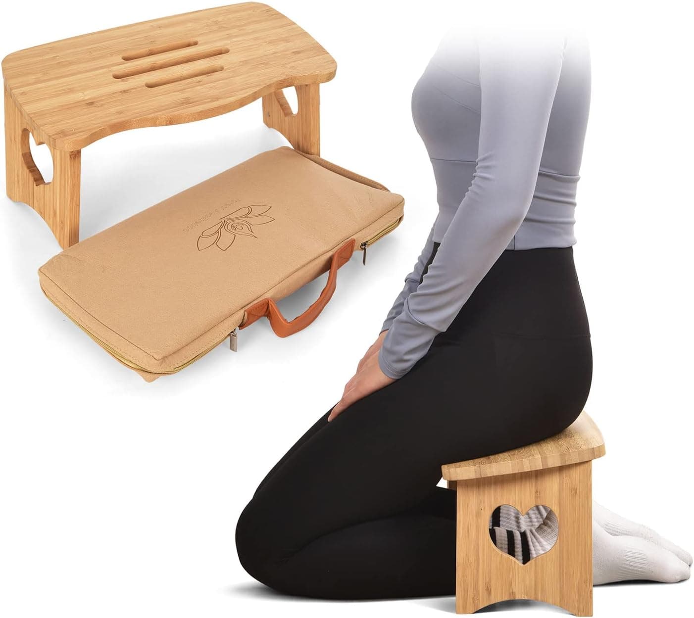 Folding Meditation Bench - Bamboo Kneeling Stool for Extended Practice