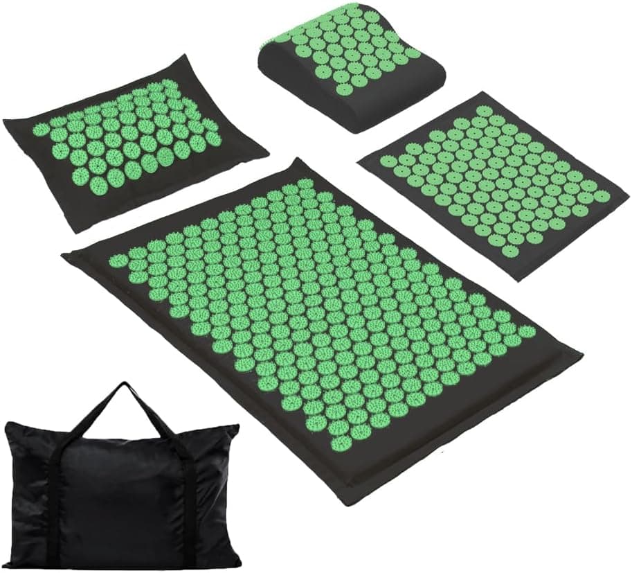 XiaoMaGe Acupressure Mat and Pillow Set with Carrying Bag, Stress Relief Massage Mat (Black)