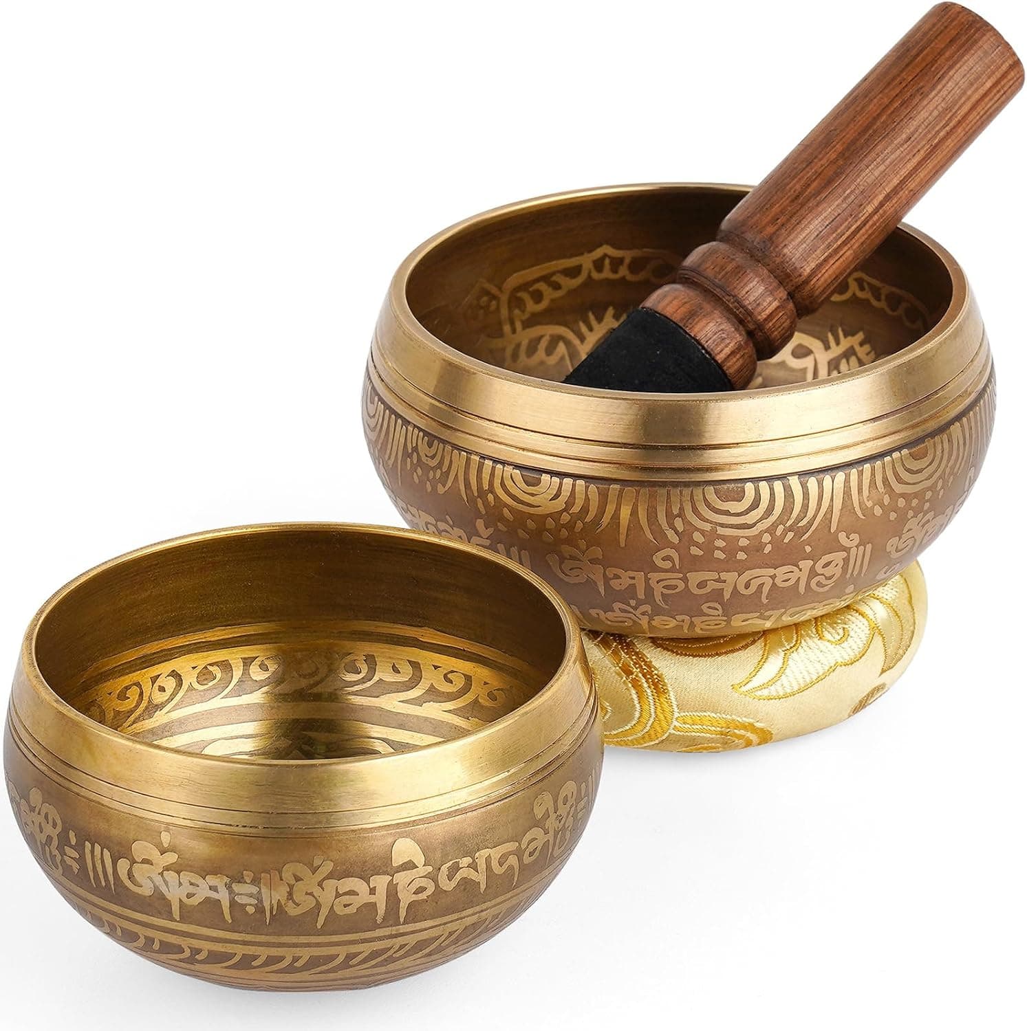 Relaehih Tibetan Singing Bowl Set, 2-Pack Handmade in Nepal for Meditation and Chakra Healing