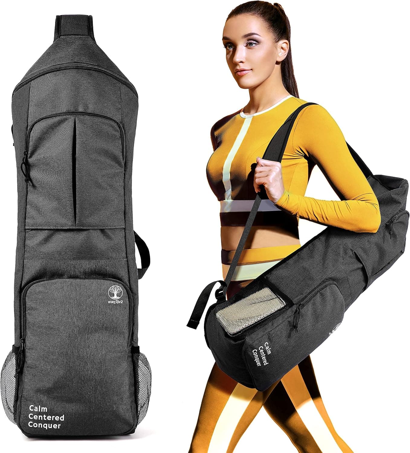 WARRIOR2 Yoga Mat Bag Carrier Backpack with Large Pockets and Water Bottle Holders