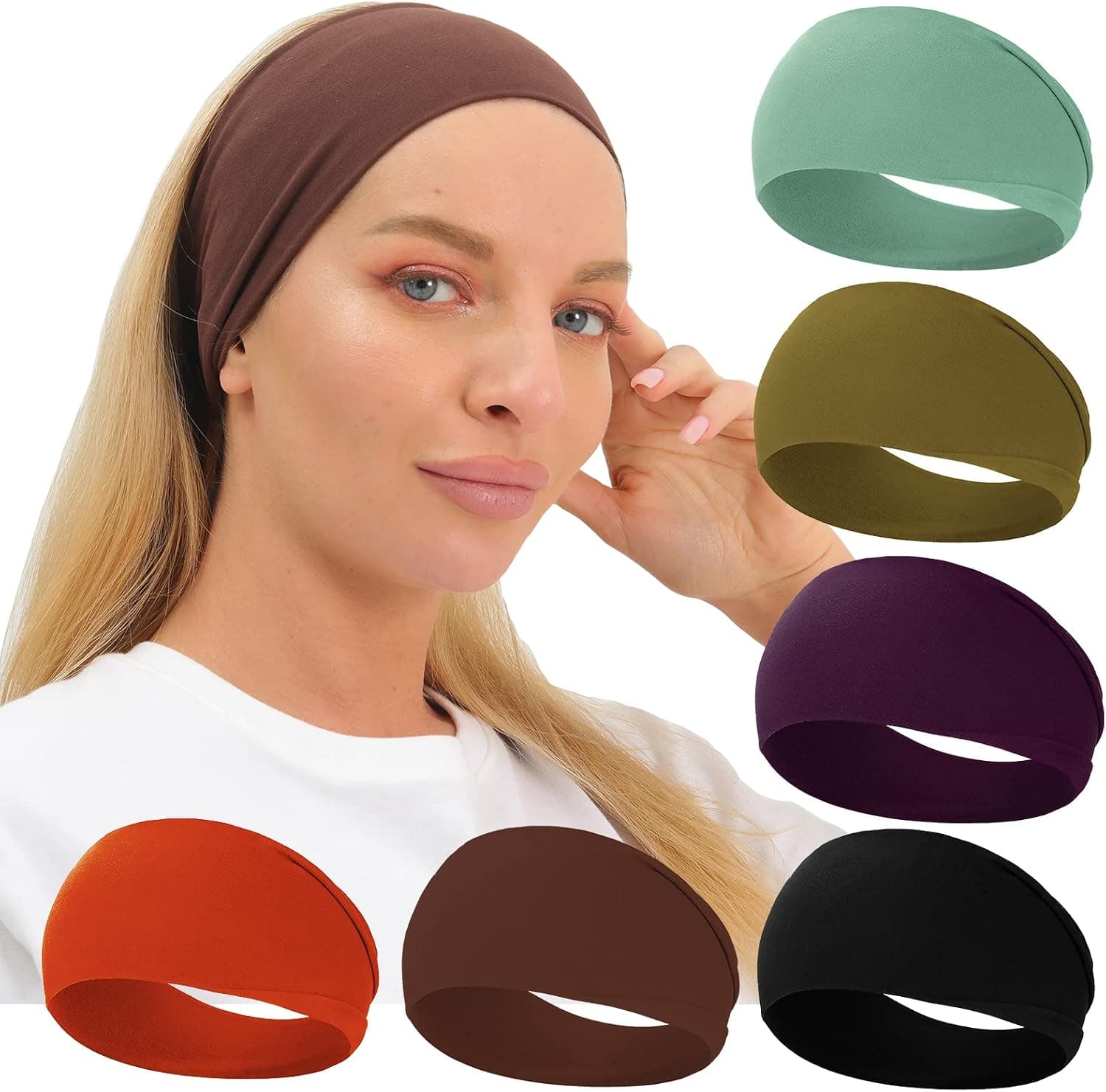 RITOPER Women's Extra Soft Wide Thick Yoga Headbands, Non Slip Sweat Bands, 6 Pack