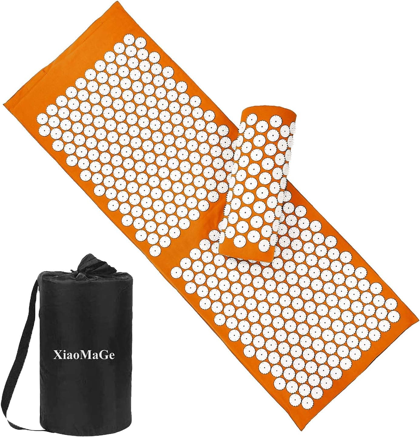 Acupressure Mat and Pillow Set with Bag, Extra Long Acupuncture Mat for Neck and Back Pain Relief (Orange)